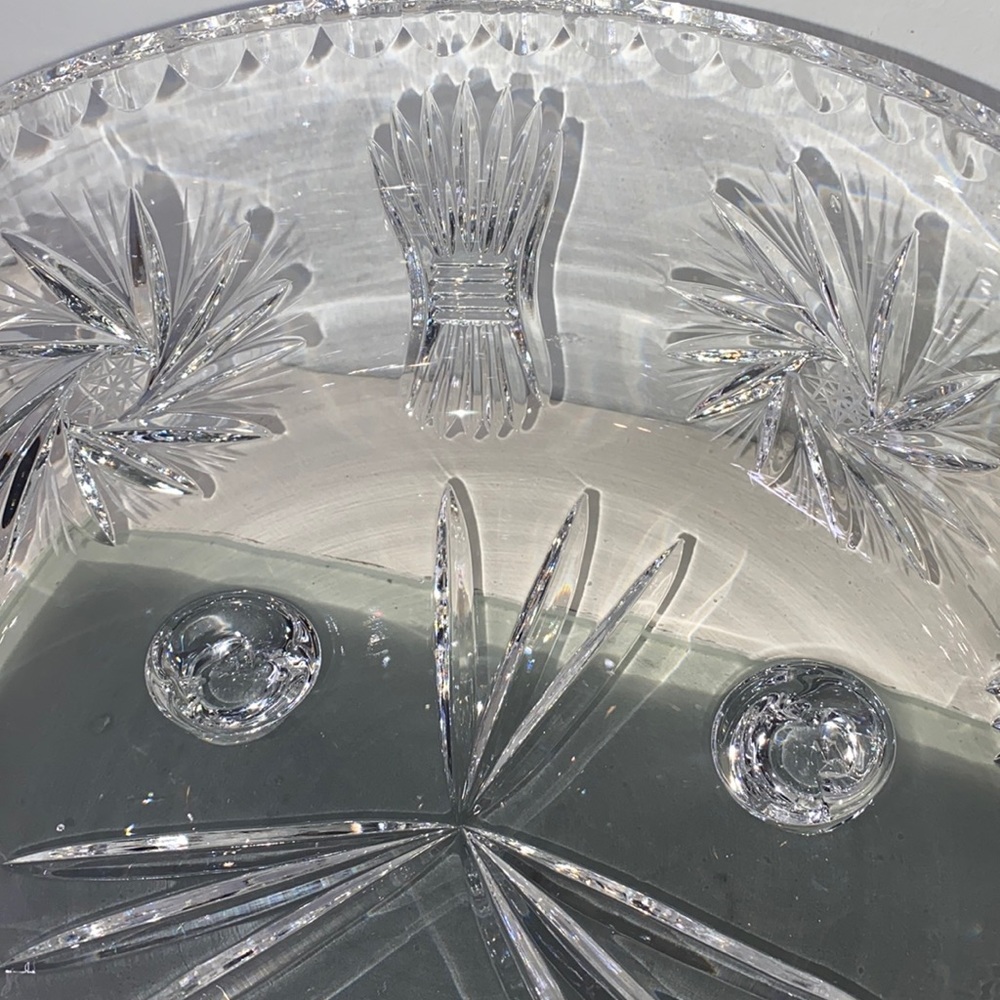 Vintage Bohemian Crystal Whirling Star Footed Candy Bowl Pinwheel Serving Dish - Picture 9 of 16